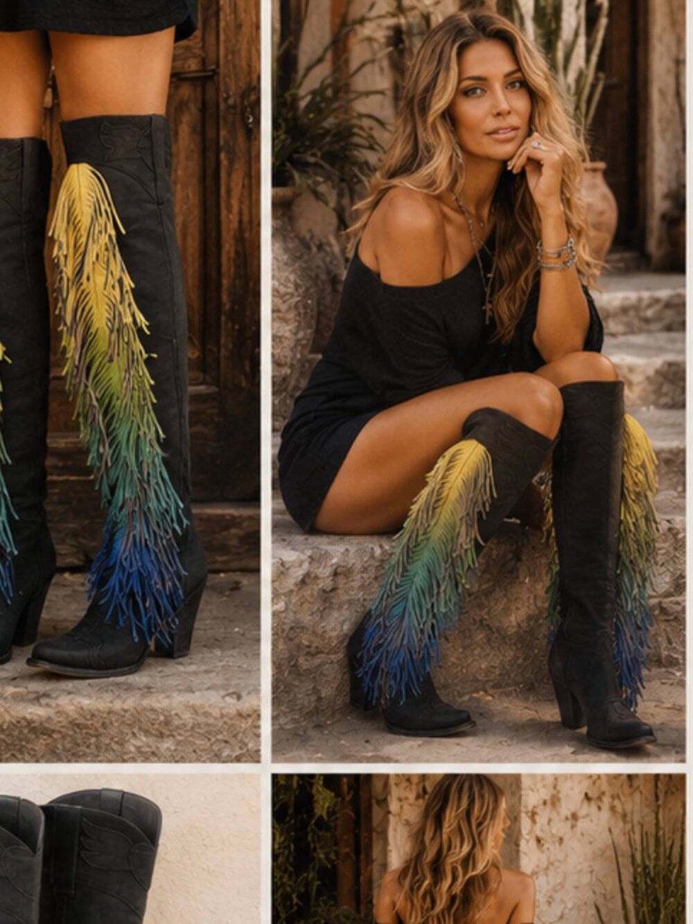 Junk Gypsy by Lane Spirit Animal Fringe Over the Knee Boots Black Size 7